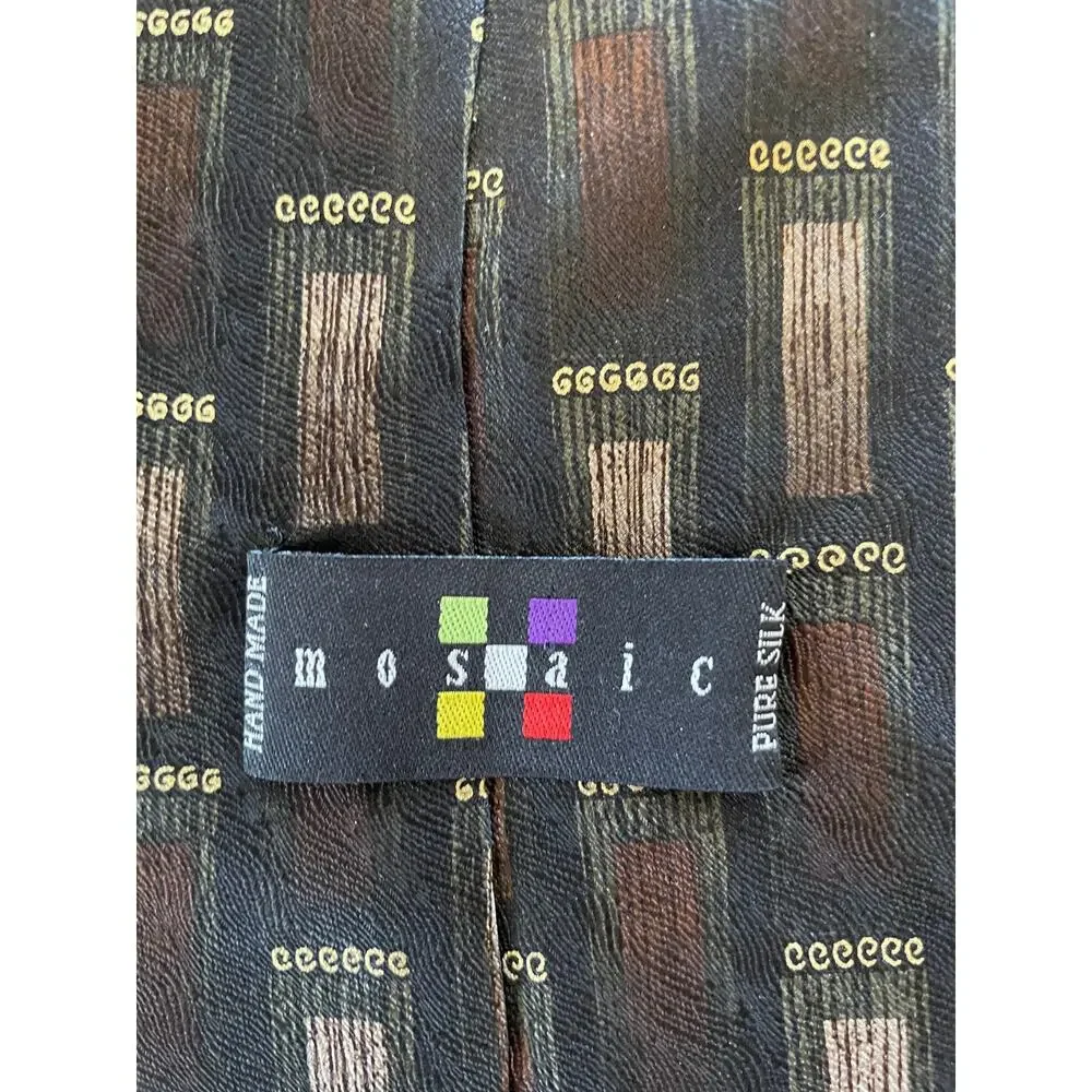 Vintage Mosaic Neck Tie All Pure Silk Hand Made in Korea Blue Brown Pattern